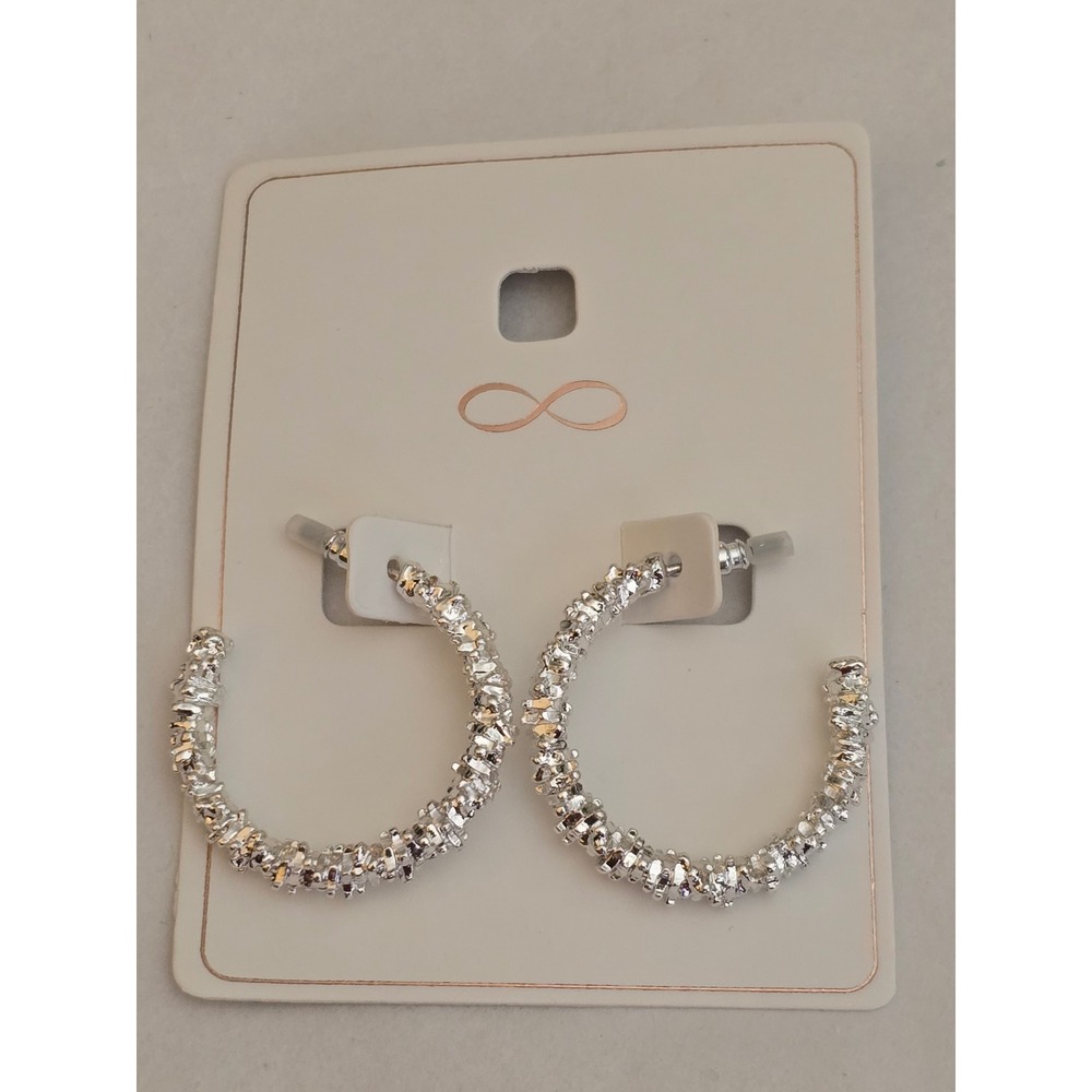 Silver Tone Textured Crinkle Hoop Earrings New